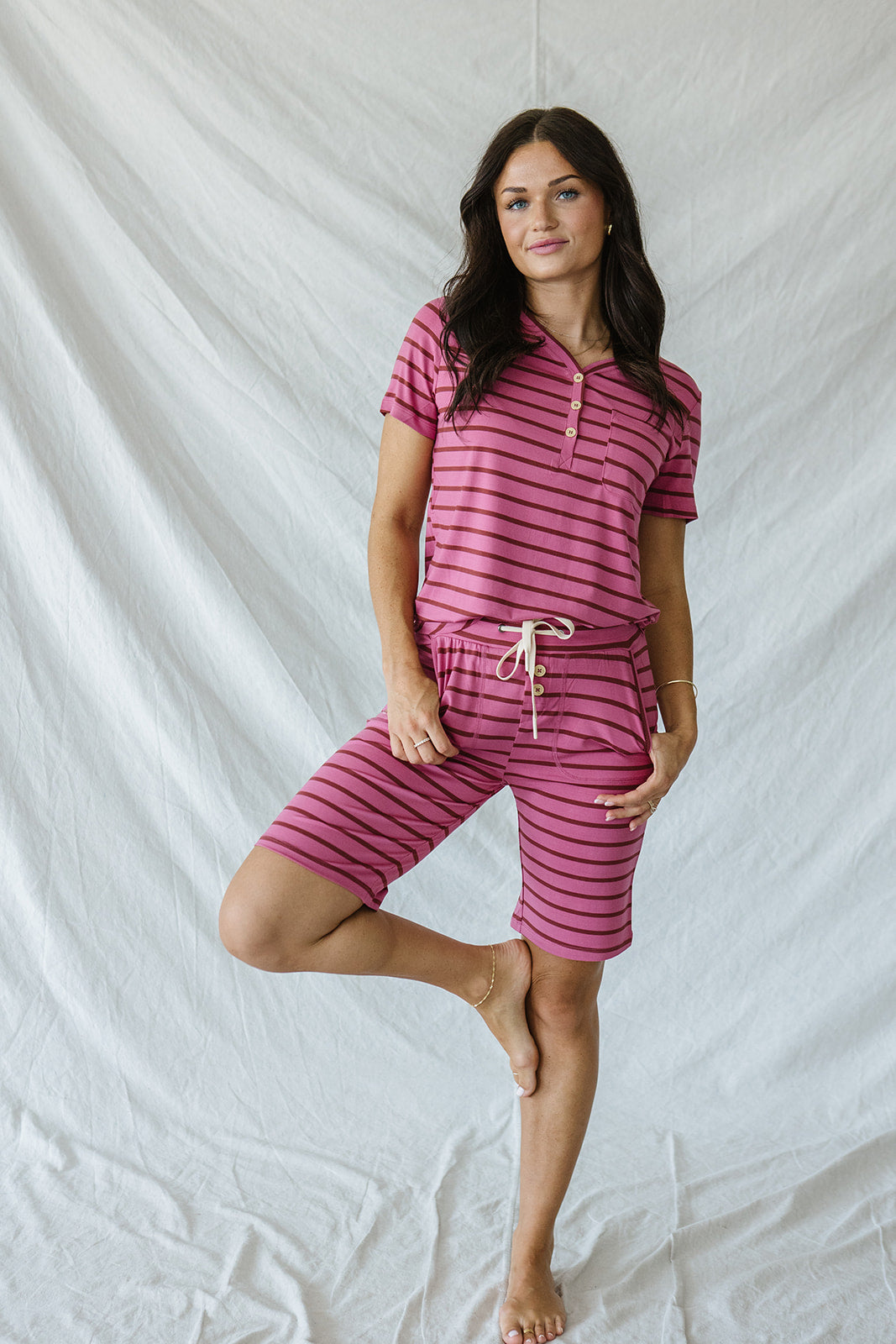 JAM SHORTS HENLEY SET| Wild Orchid & Auburn Stripe