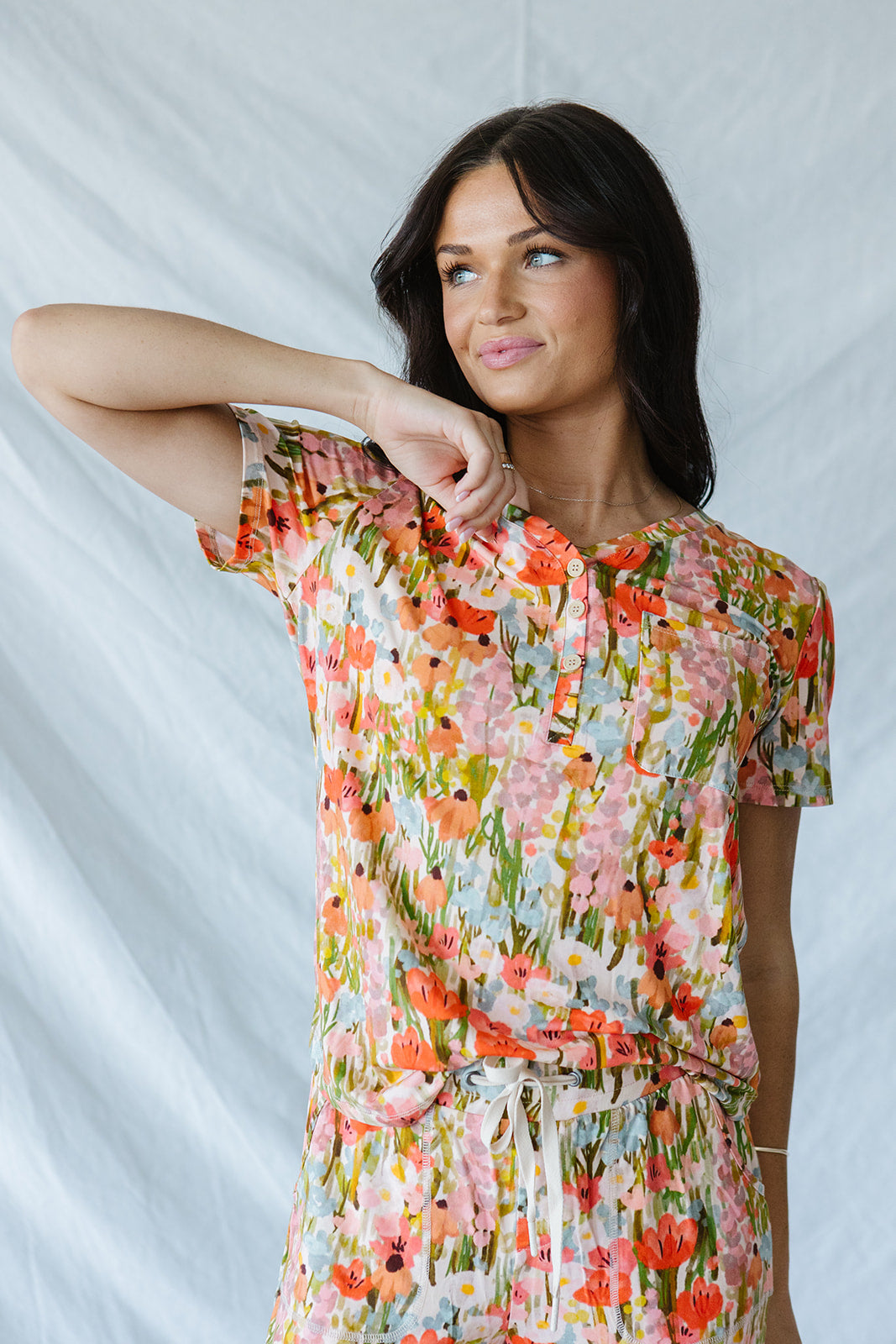 HENLEY STRAIGHT LEG PANTS SET MODAL | Pink Watercolor Floral