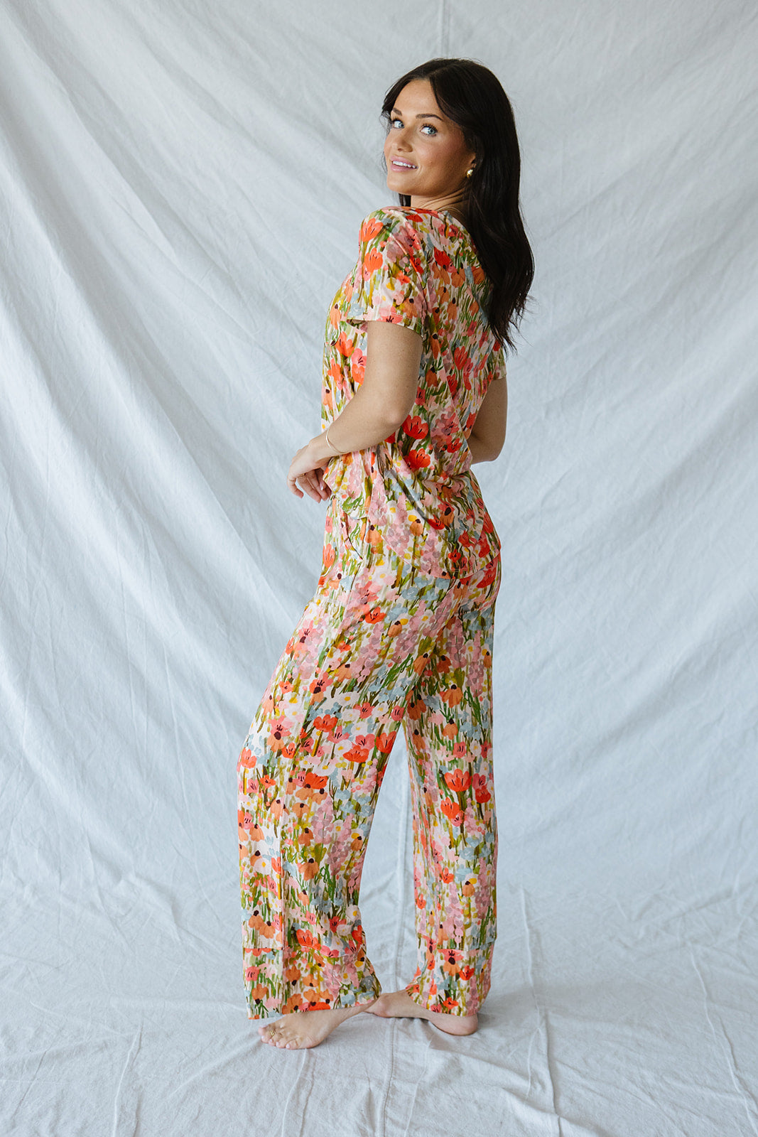 HENLEY STRAIGHT LEG PANTS SET MODAL | Pink Watercolor Floral