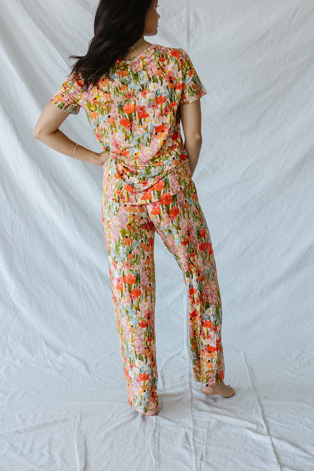 HENLEY STRAIGHT LEG PANTS SET MODAL | Pink Watercolor Floral