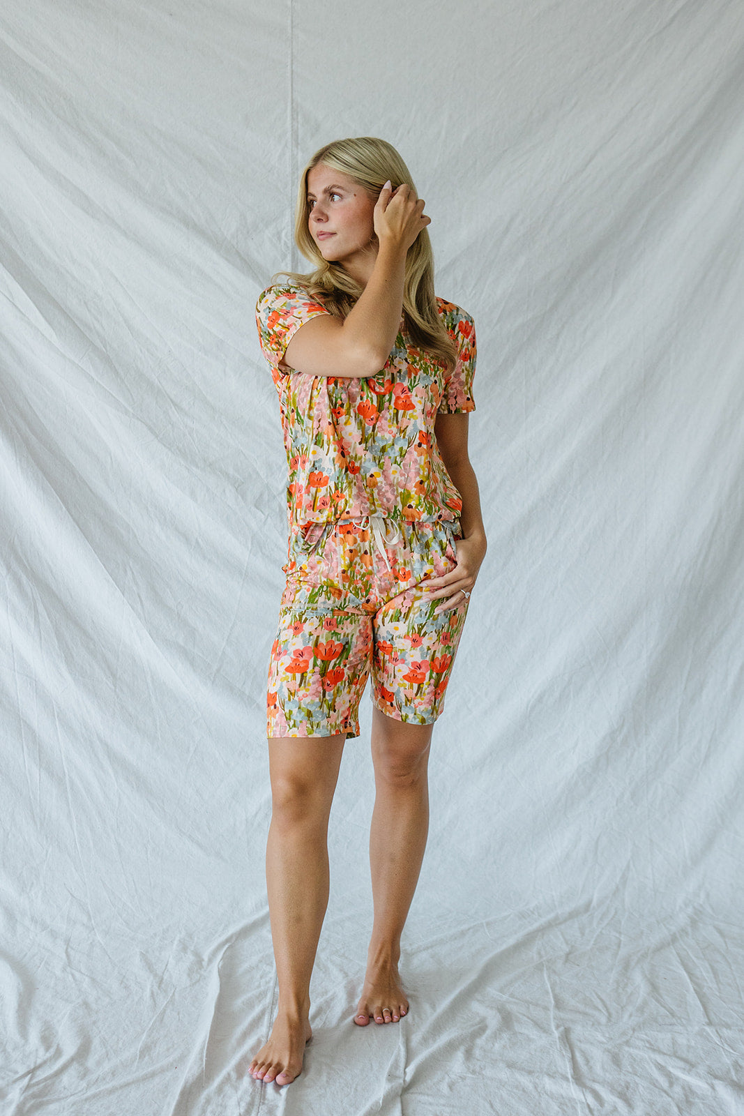 JAM SHORTS HENLEY SET | Pink Watercolor Floral