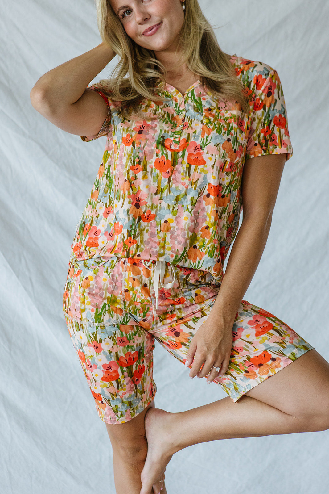 JAM SHORTS HENLEY SET | Pink Watercolor Floral