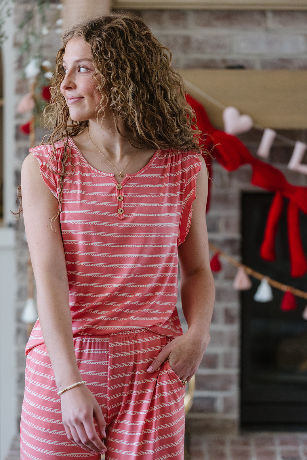 RUFFLE TANK PANT SET MODAL| Pink Scallop