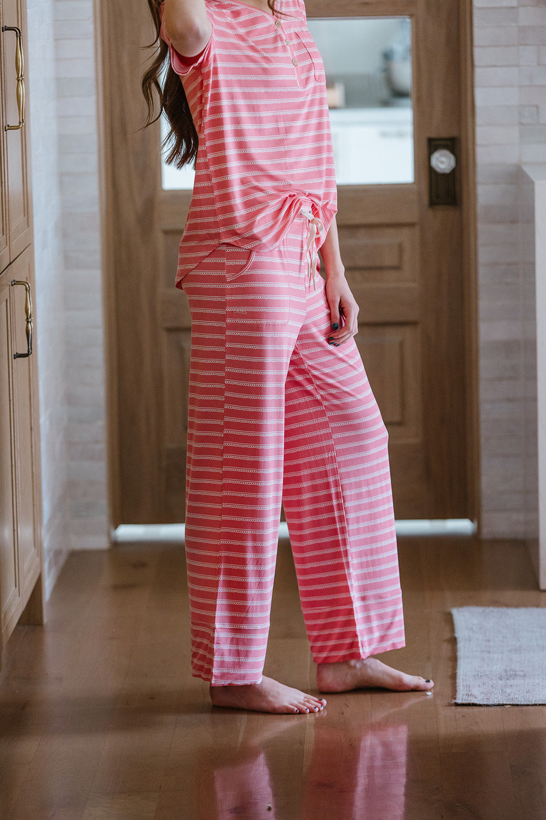 HENLEY STRAIGHT LEG PANTS SET MODAL | Pink Scallop