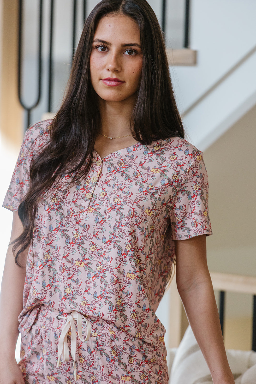 HENLEY STRAIGHT LEG PANTS SET MODAL | Vintage Pink Floral