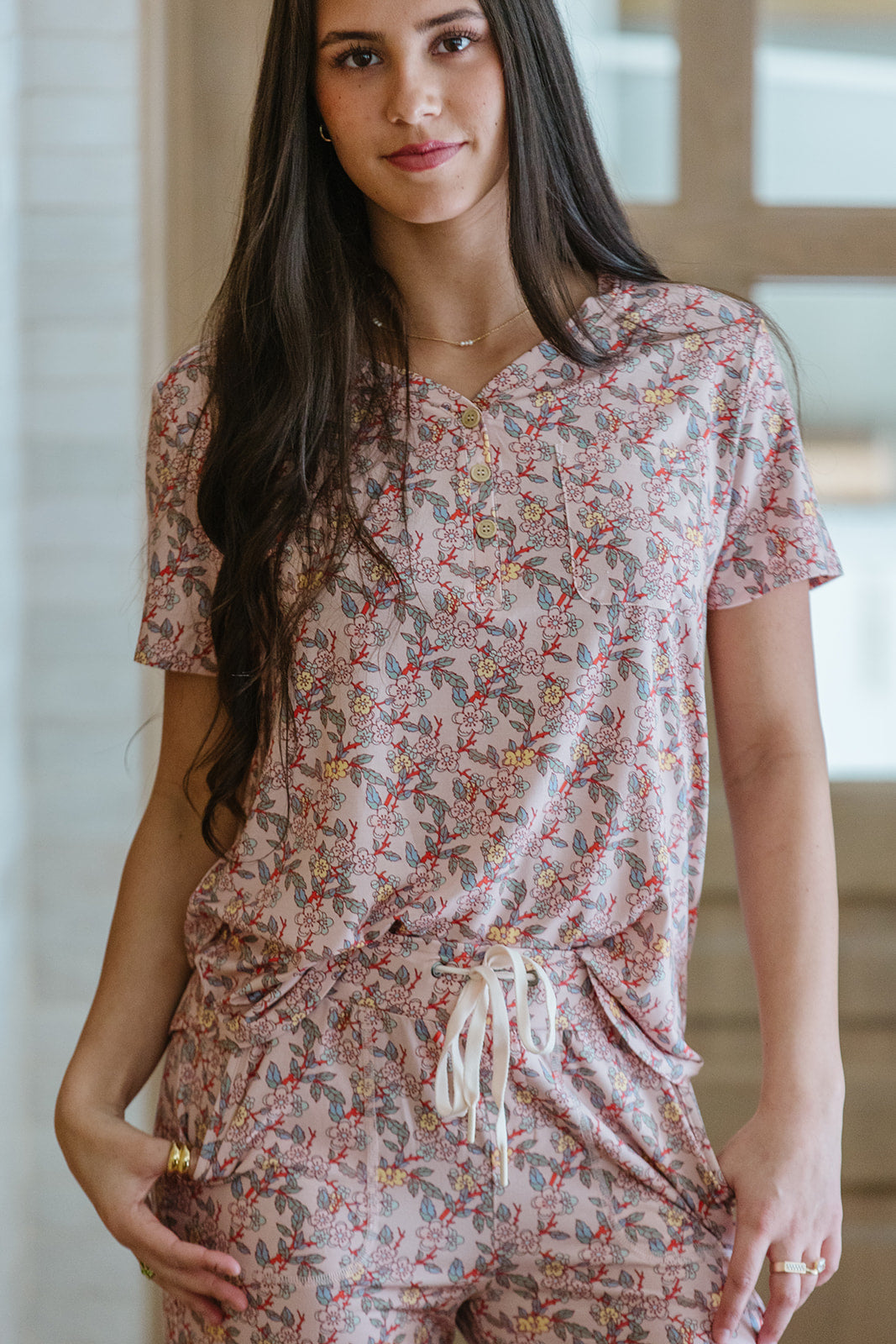 HENLEY STRAIGHT LEG PANTS SET MODAL | Vintage Pink Floral