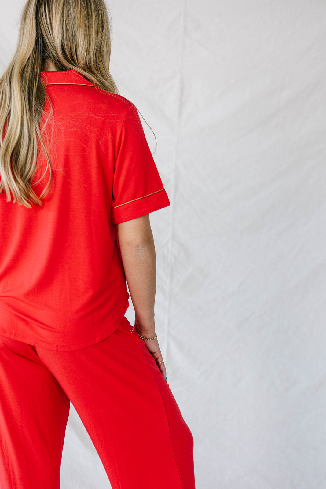 PIPED BUTTON UP PANTS SET MODAL | Valentines Red