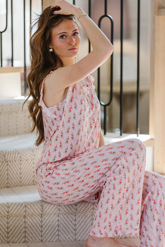 RUFFLE TANK PANT SET MODAL- Dainty Pink Rose
