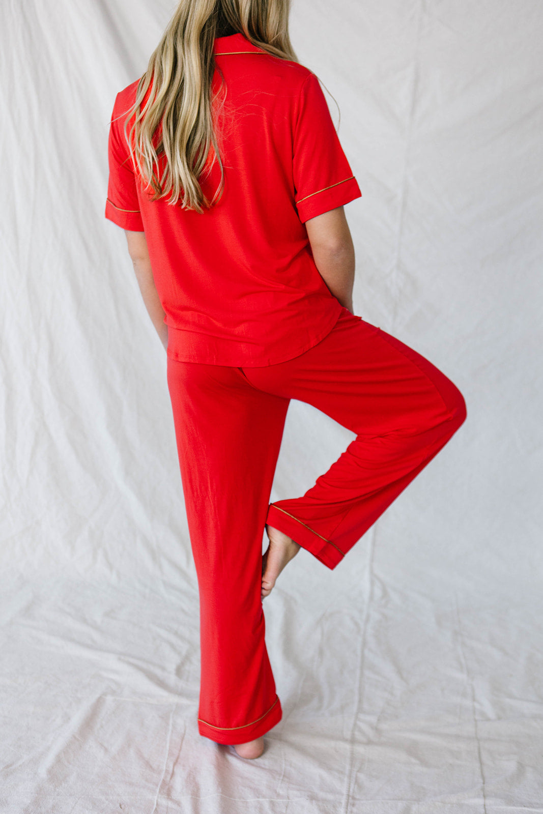 PIPED BUTTON UP PANTS SET MODAL | Valentines Red