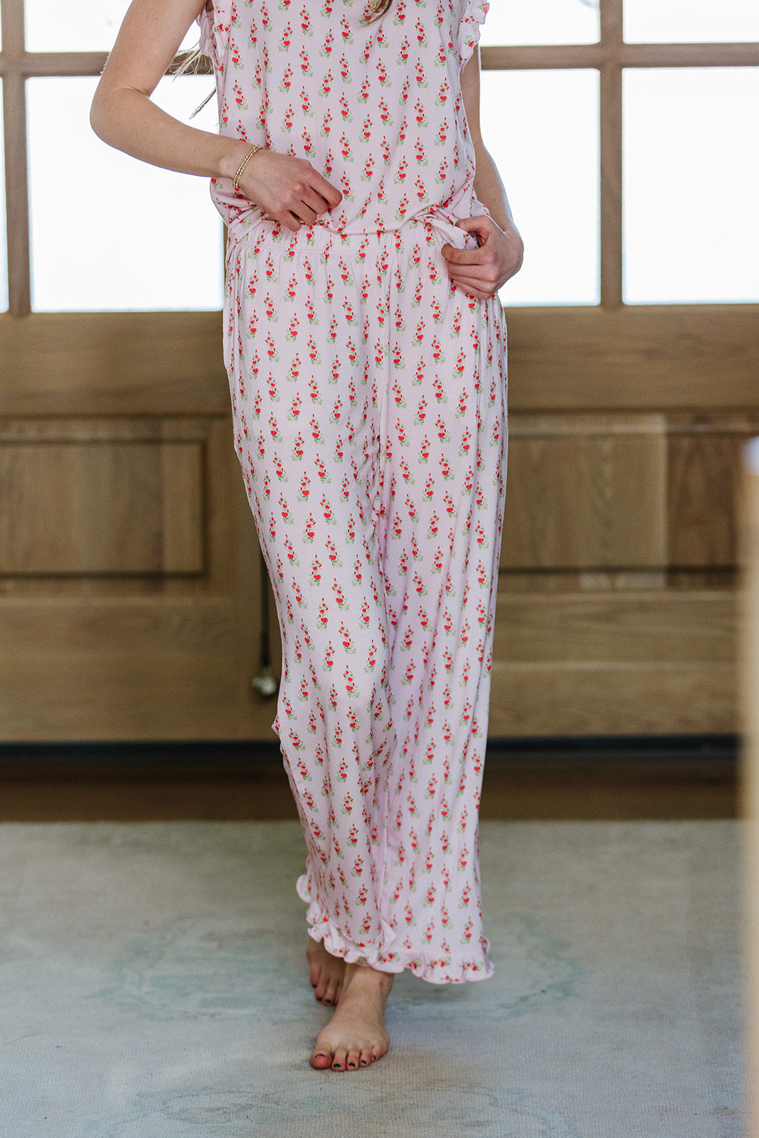 RUFFLE TANK PANT SET MODAL| Dainty Pink Rose