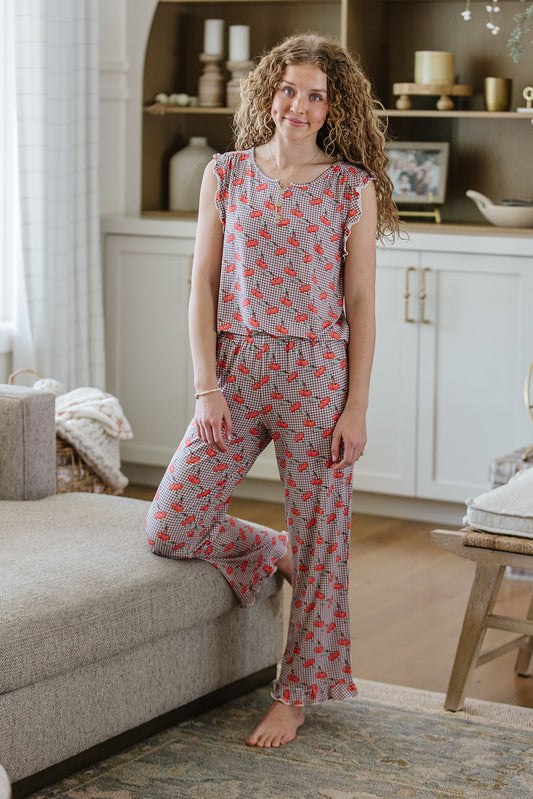 RUFFLE TANK PANT SET MODAL- Cherry Picnic