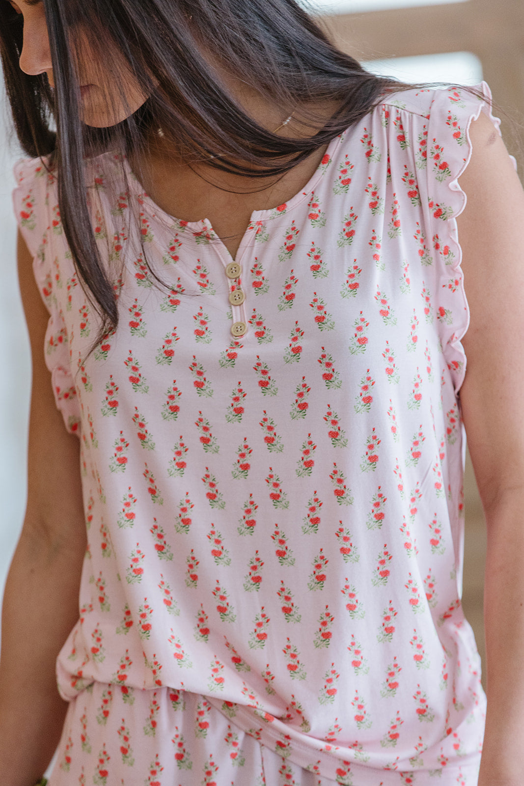 RUFFLE TANK SHORTS SET MODAL| Dainty Pink Rose
