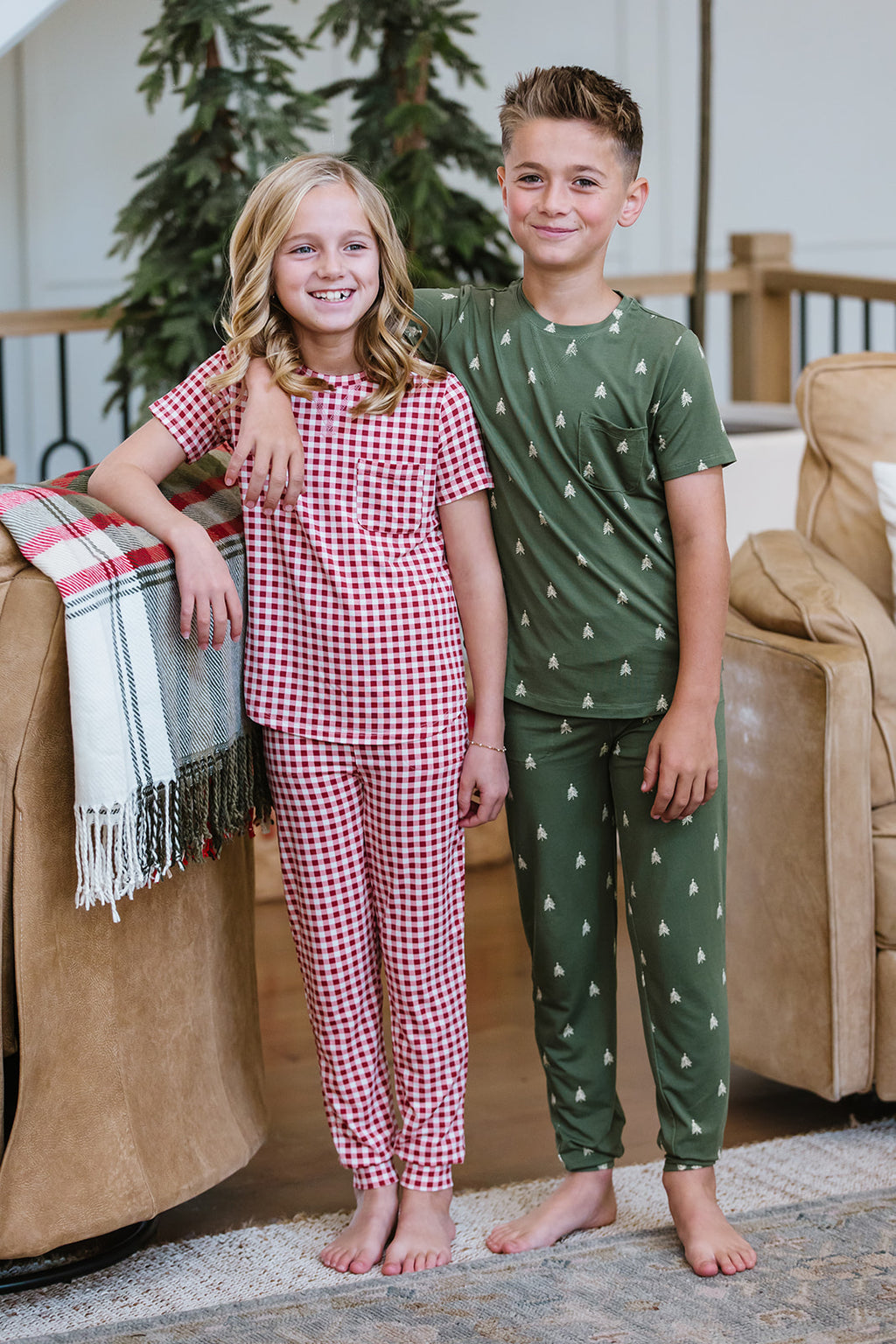 LITTLE LATES MODAL LOUNGE SET| Rose Tiny Gingham