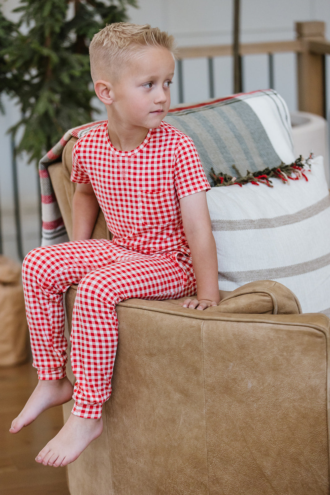 LITTLE LATES MODAL LOUNGE SET| Red Tiny Gingham