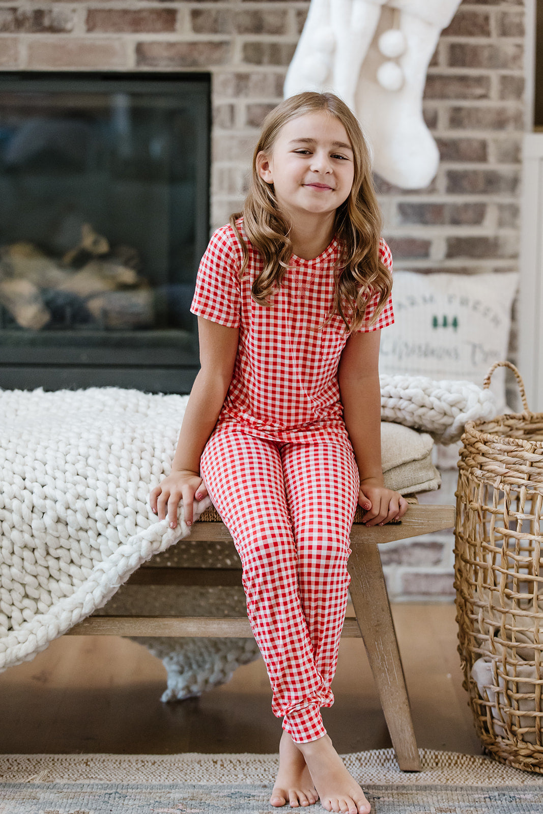 LITTLE LATES MODAL LOUNGE SET| Red Tiny Gingham