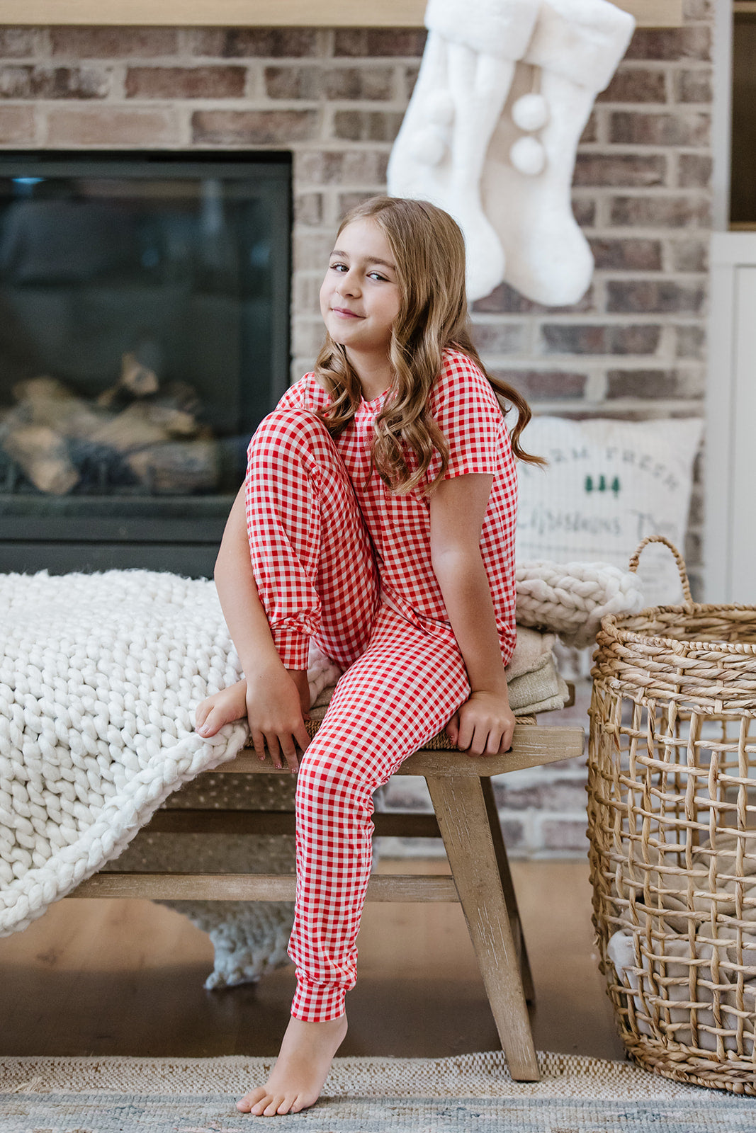 LITTLE LATES MODAL LOUNGE SET| Red Tiny Gingham