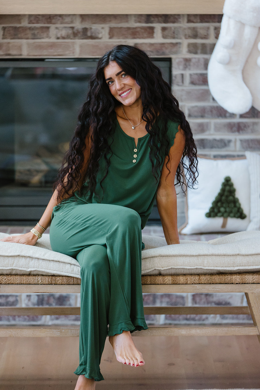 RUFFLE TANK PANT SET MODAL-Douglas Fir