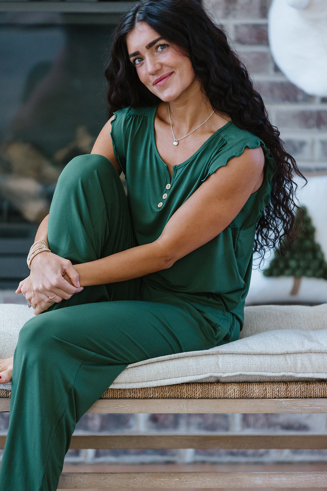 RUFFLE TANK PANT SET MODAL-Douglas Fir