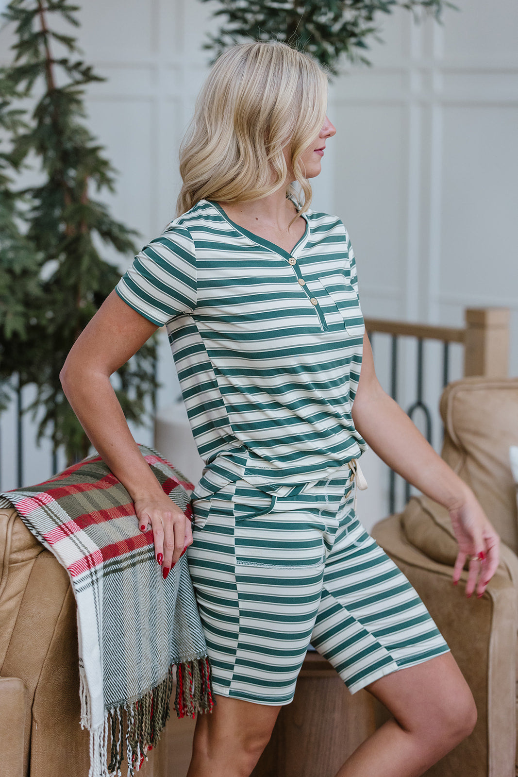 JAM SHORTS  HENLEY SET | Evergreen Stripe