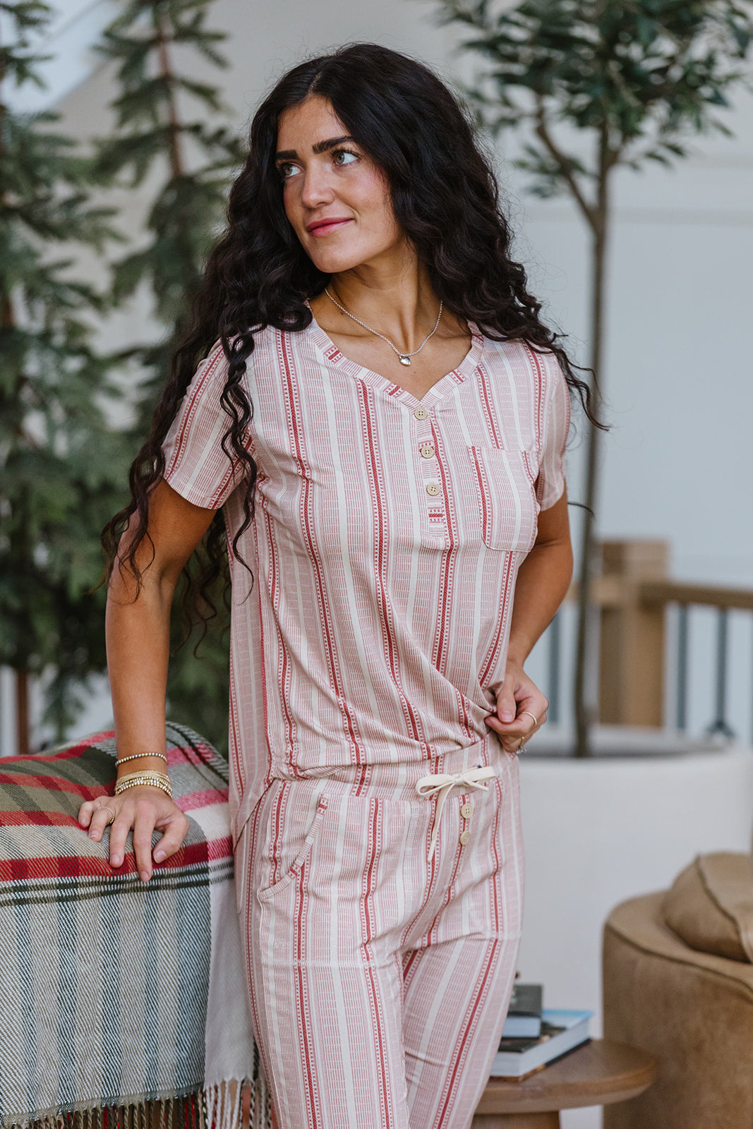 JAM SHORTS  HENLEY SET | Vintage Variegated Red Stripe