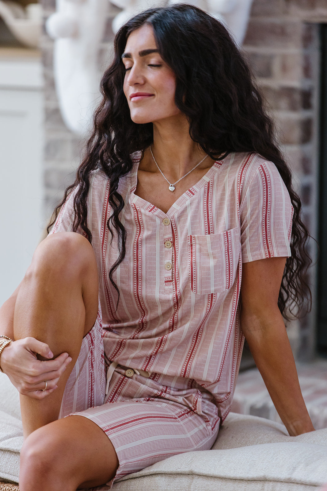 JAM SHORTS  HENLEY SET | Vintage Variegated Red Stripe