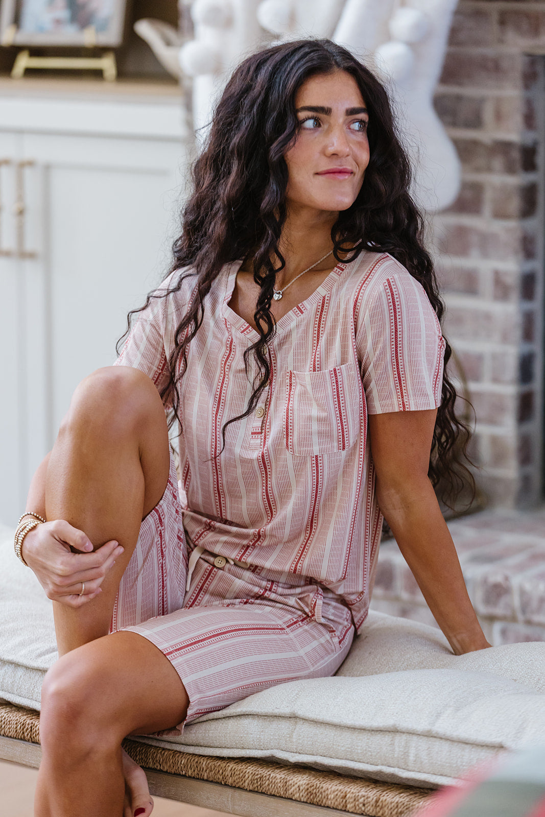 JAM SHORTS  HENLEY SET | Vintage Variegated Red Stripe