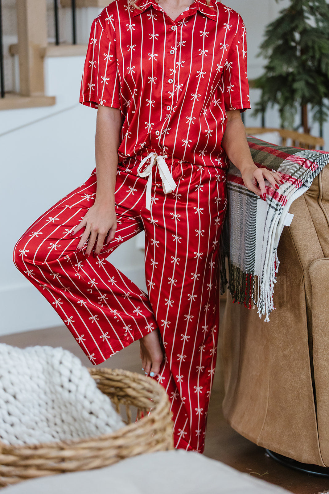 Satin Pajama Set | True Red Ribbons and Bows