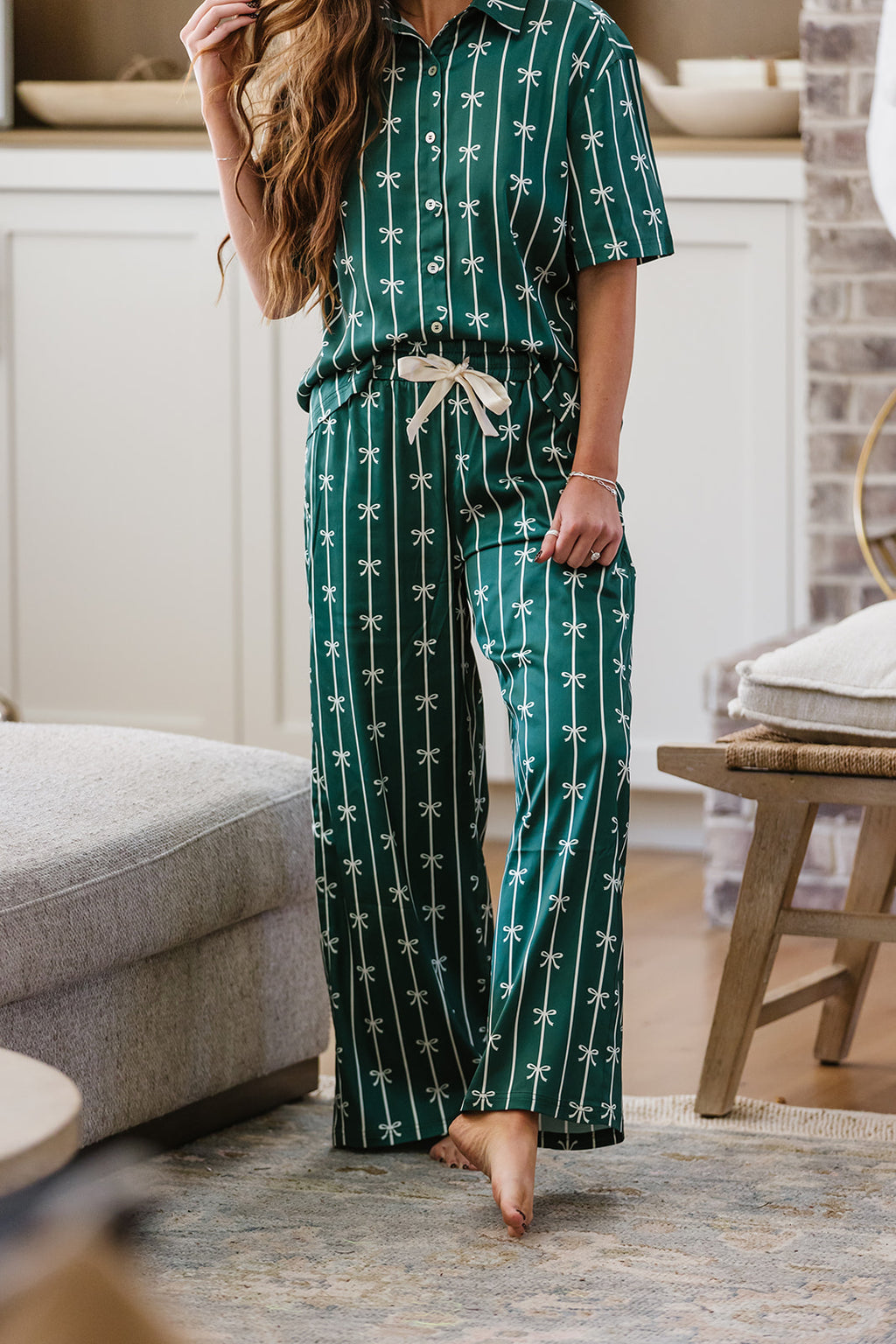 Satin Pajama Set | Fir Ribbons and Bows