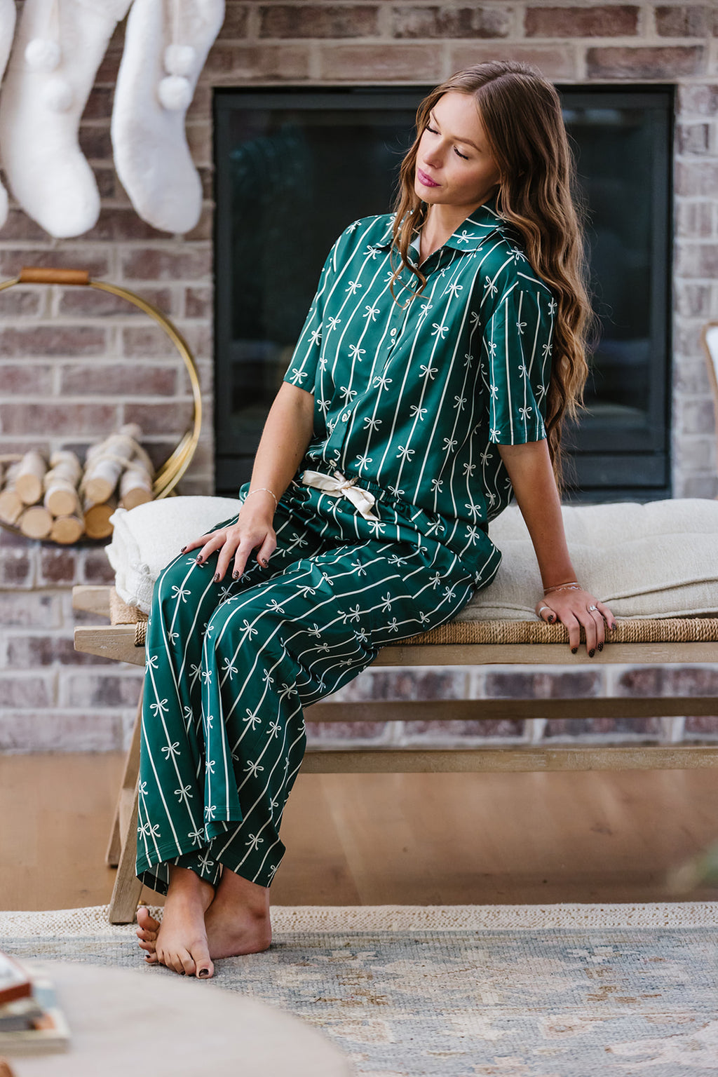 Satin Pajama Set | Fir Ribbons and Bows