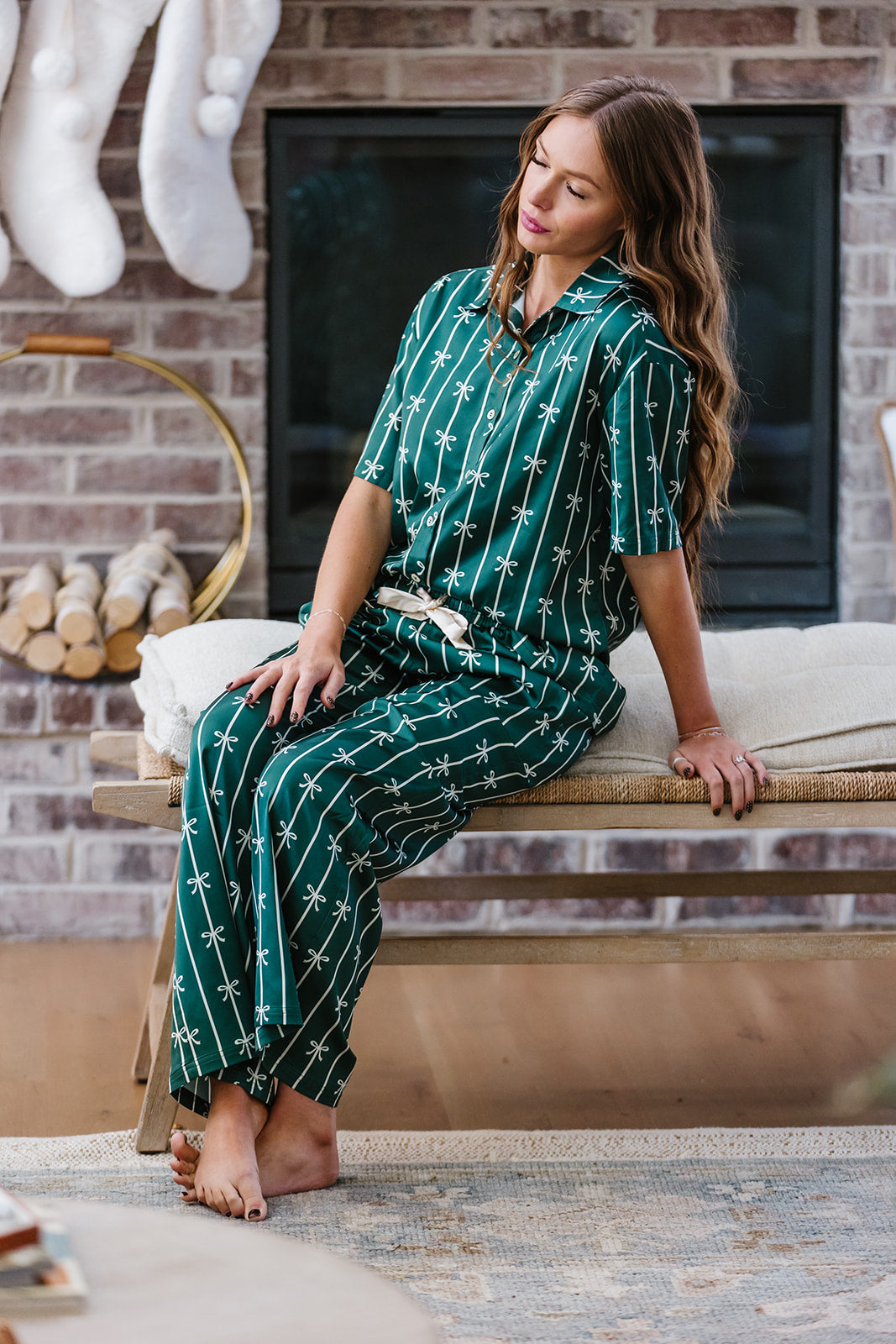 Satin Pajama Set | Fir Ribbons and Bows