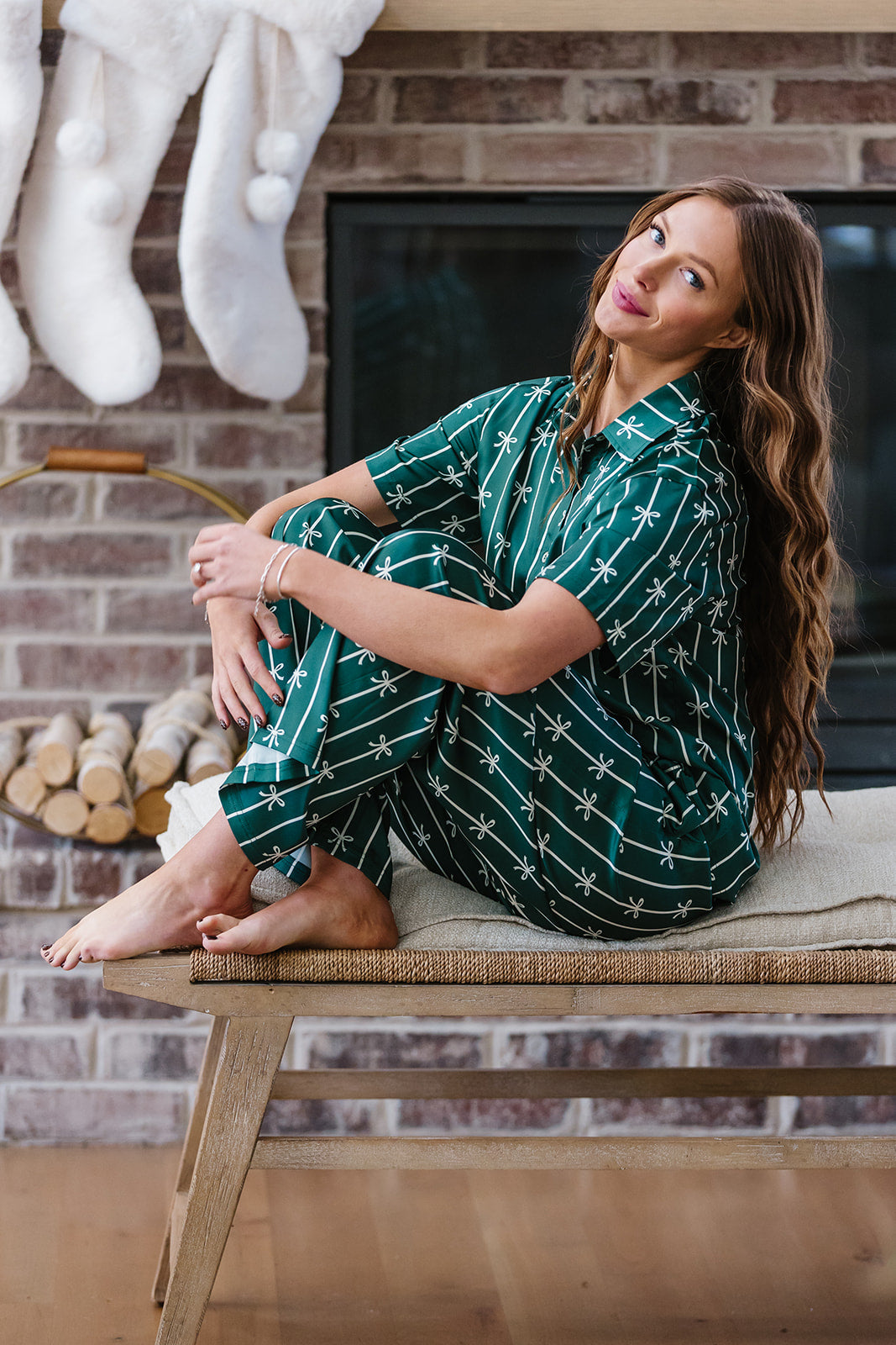 Satin Pajama Set | Fir Ribbons and Bows