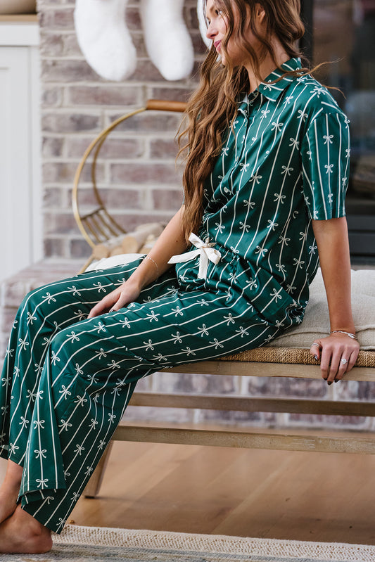 Satin Pajama Set | Fir Ribbons and Bows