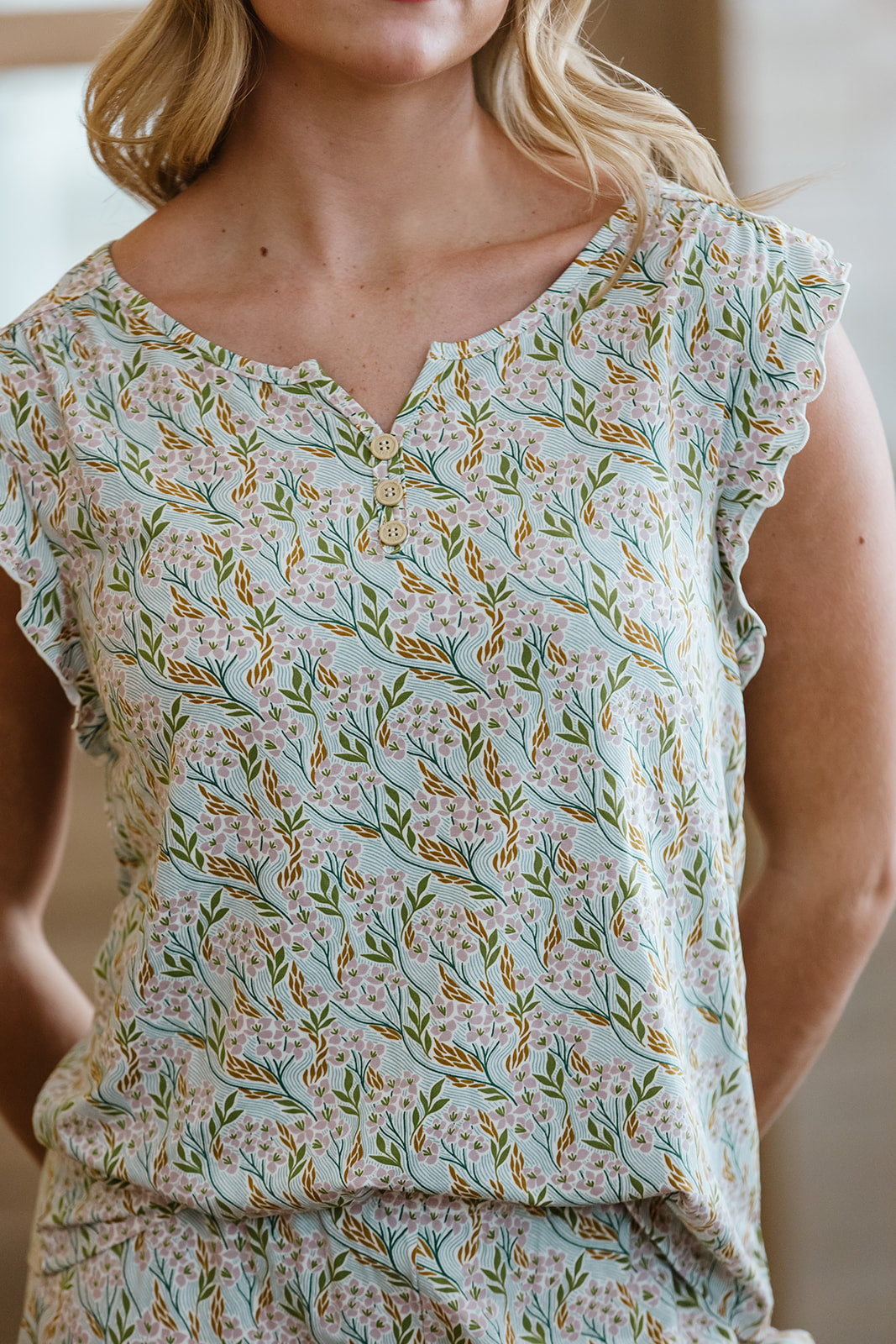 RUFFLE TANK PANT SET MODAL- Wispy Blue Floral