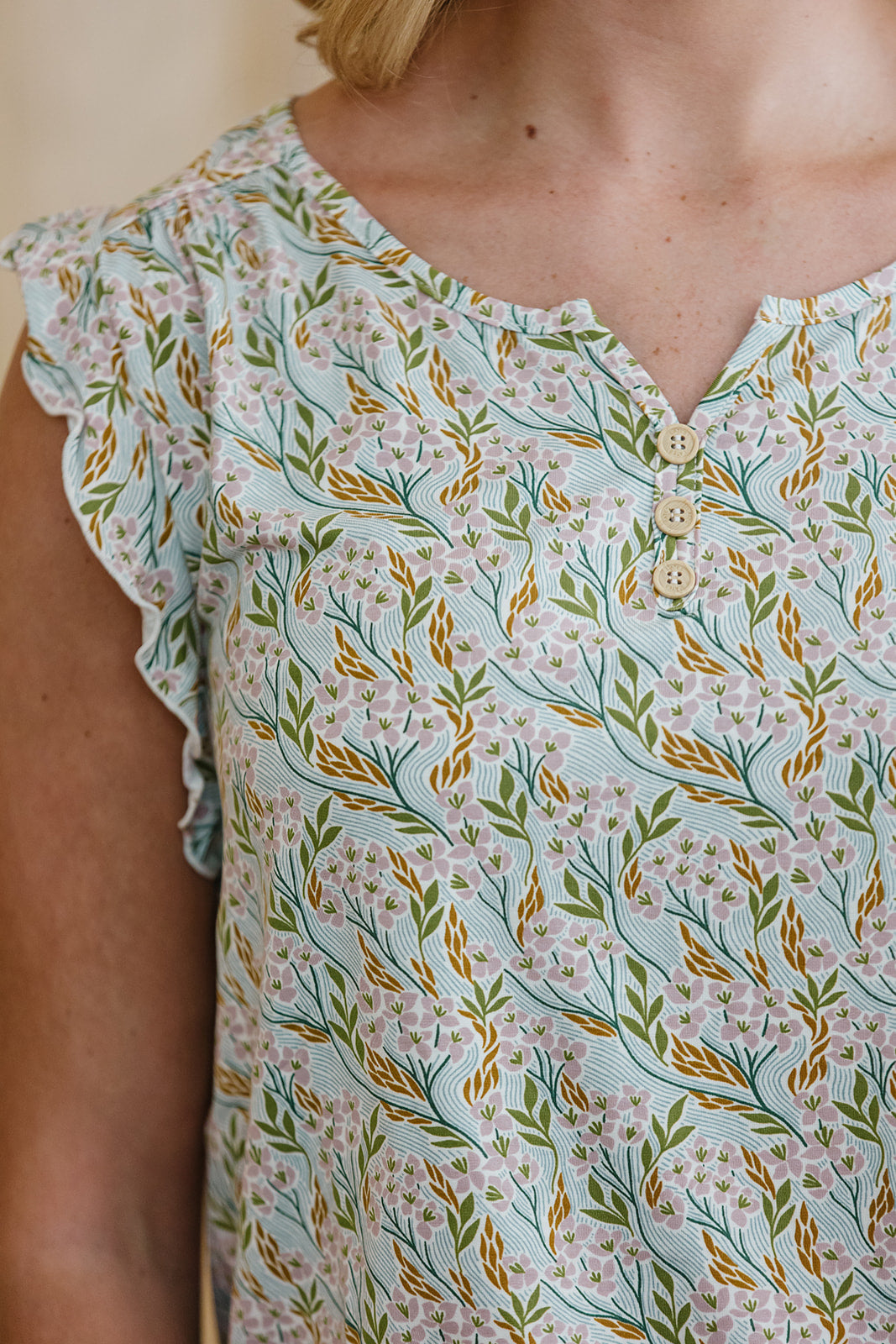 RUFFLE TANK SHORTS SET MODAL- Wispy Blue Floral