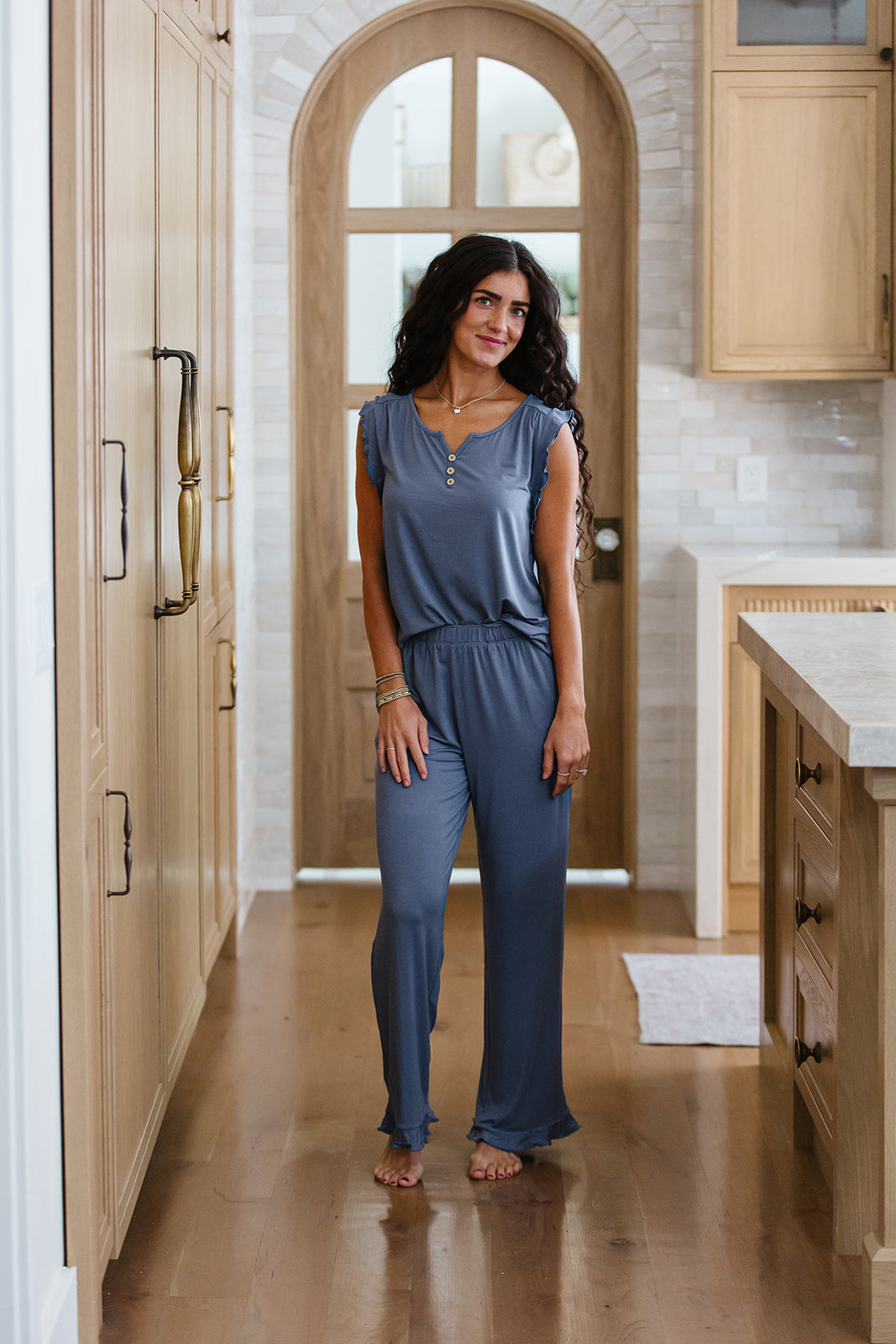 RUFFLE TANK PANT SET MODAL- Blue Horizon