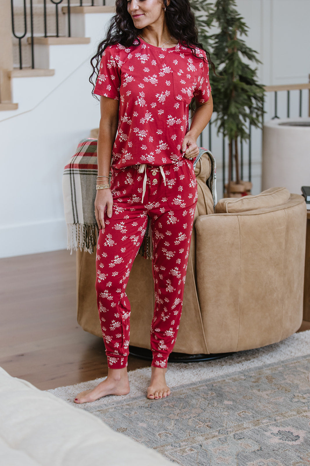 JAM PANTS SET| Crimson Floral Short Sleeve