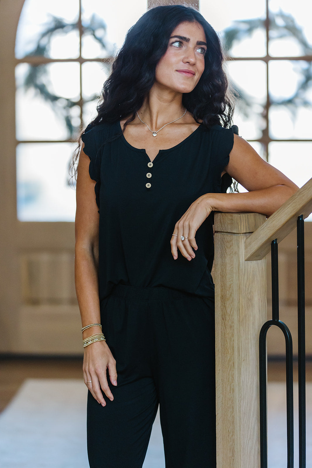 RUFFLE TANK PANT SET MODAL- Black