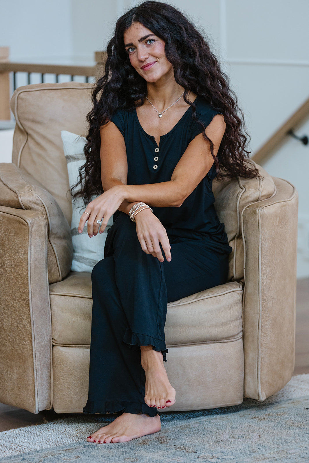 RUFFLE TANK PANT SET MODAL- Black