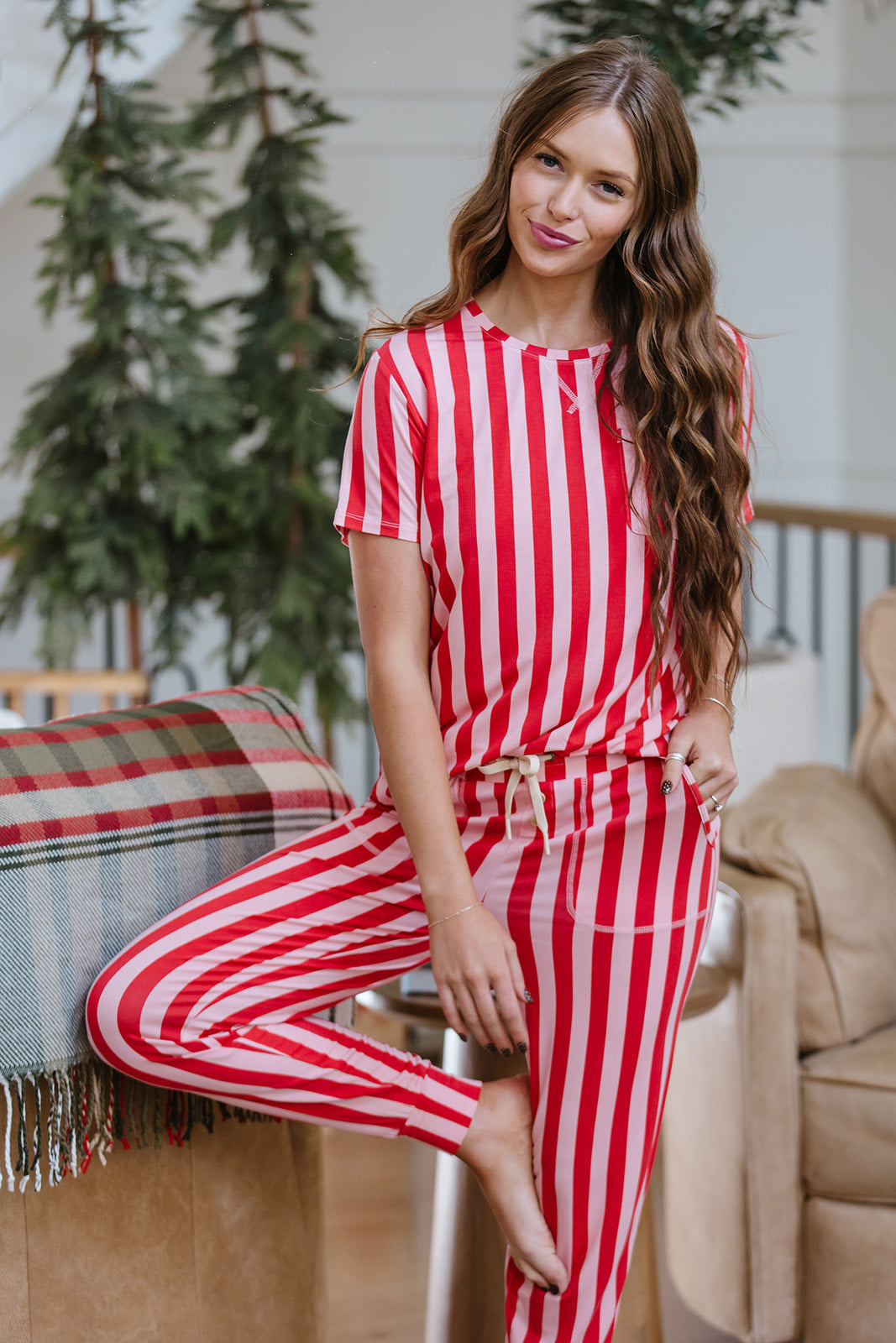 JAM PANTS SET  | Red and Pink Candy Cane Stripe