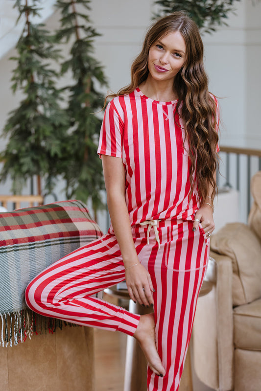 JAM PANTS SET  | Red and Pink Candy Cane Stripe