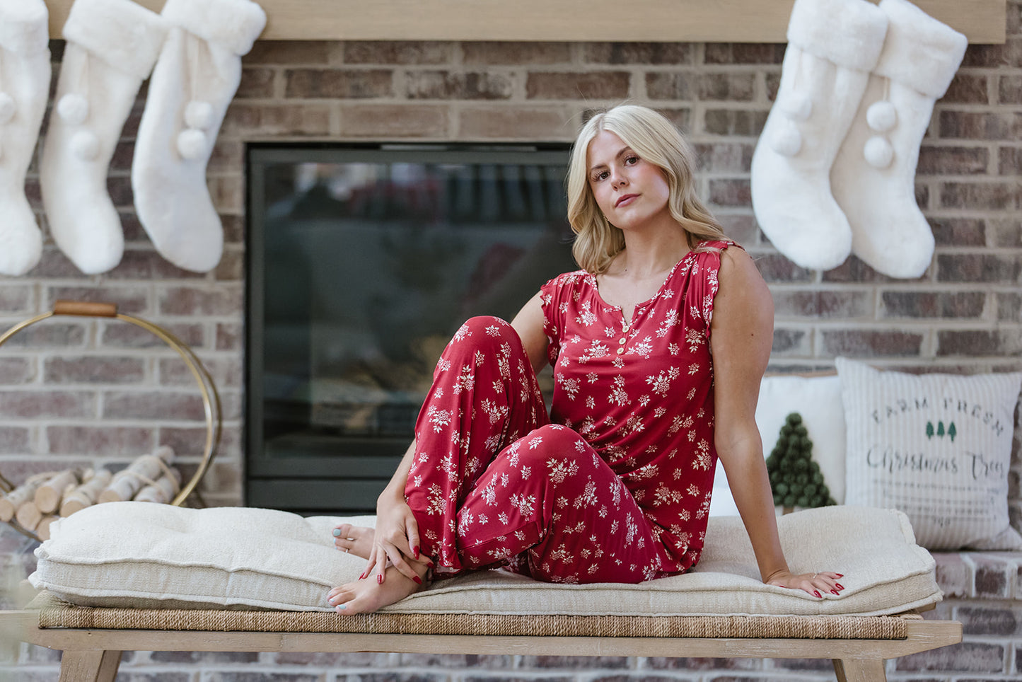 RUFFLE TANK PANT SET MODAL- Crimson Floral