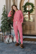 Jam PANTS SET LONG SLEEVE | Red & Pink Candy Cane Stripe