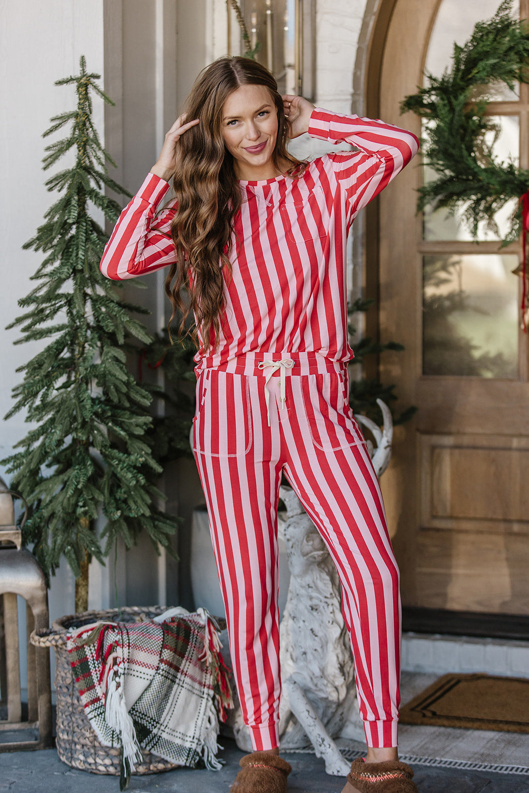 Jam PANTS SET LONG SLEEVE | Red & Pink Candy Cane Stripe