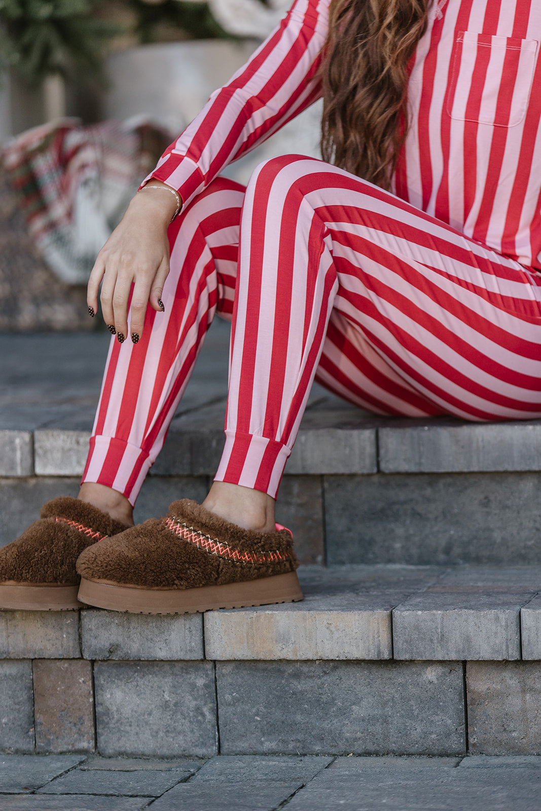Jam PANTS SET LONG SLEEVE | Red & Pink Candy Cane Stripe