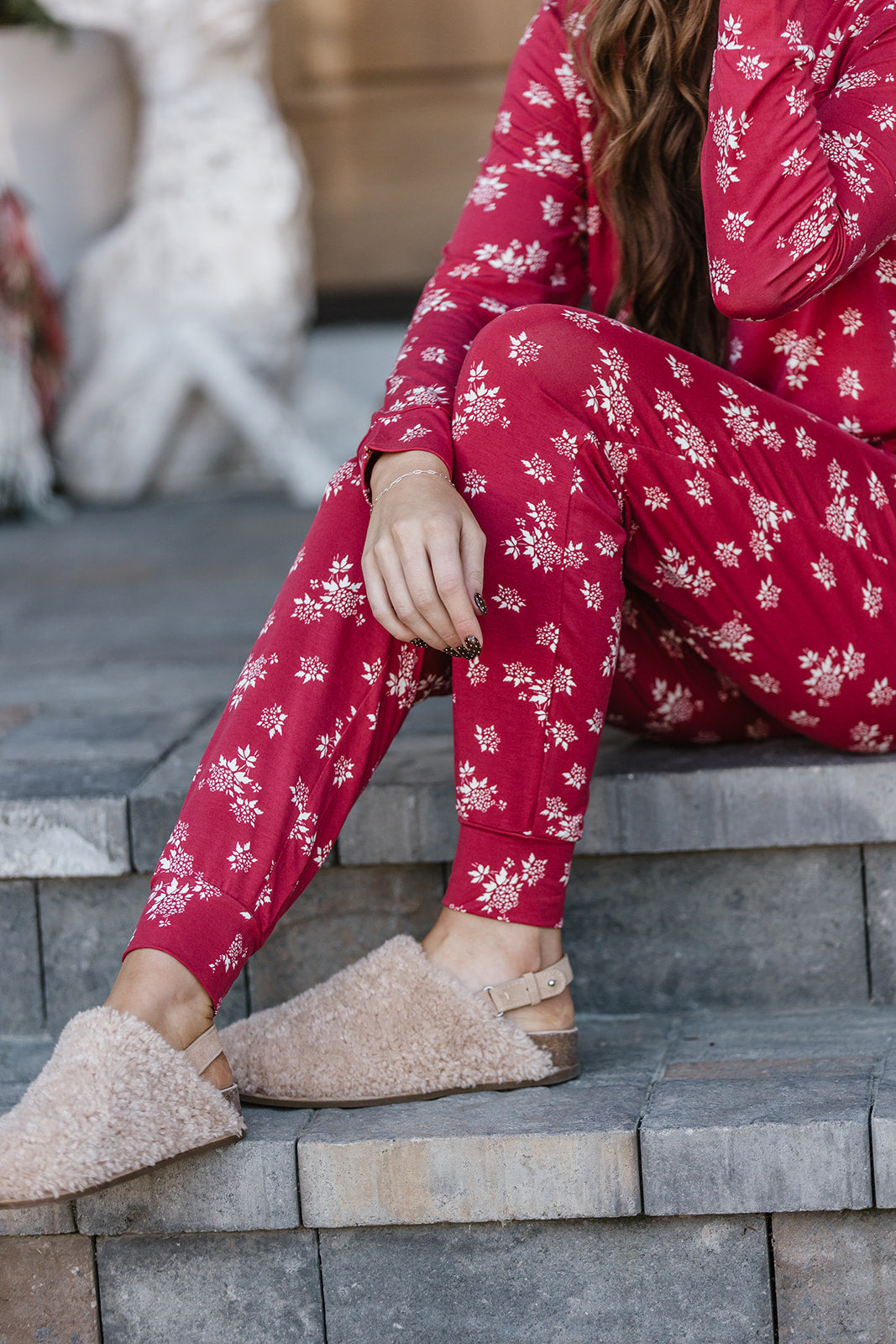 JAM PANTS SET  | Crimson Floral Long Sleeve