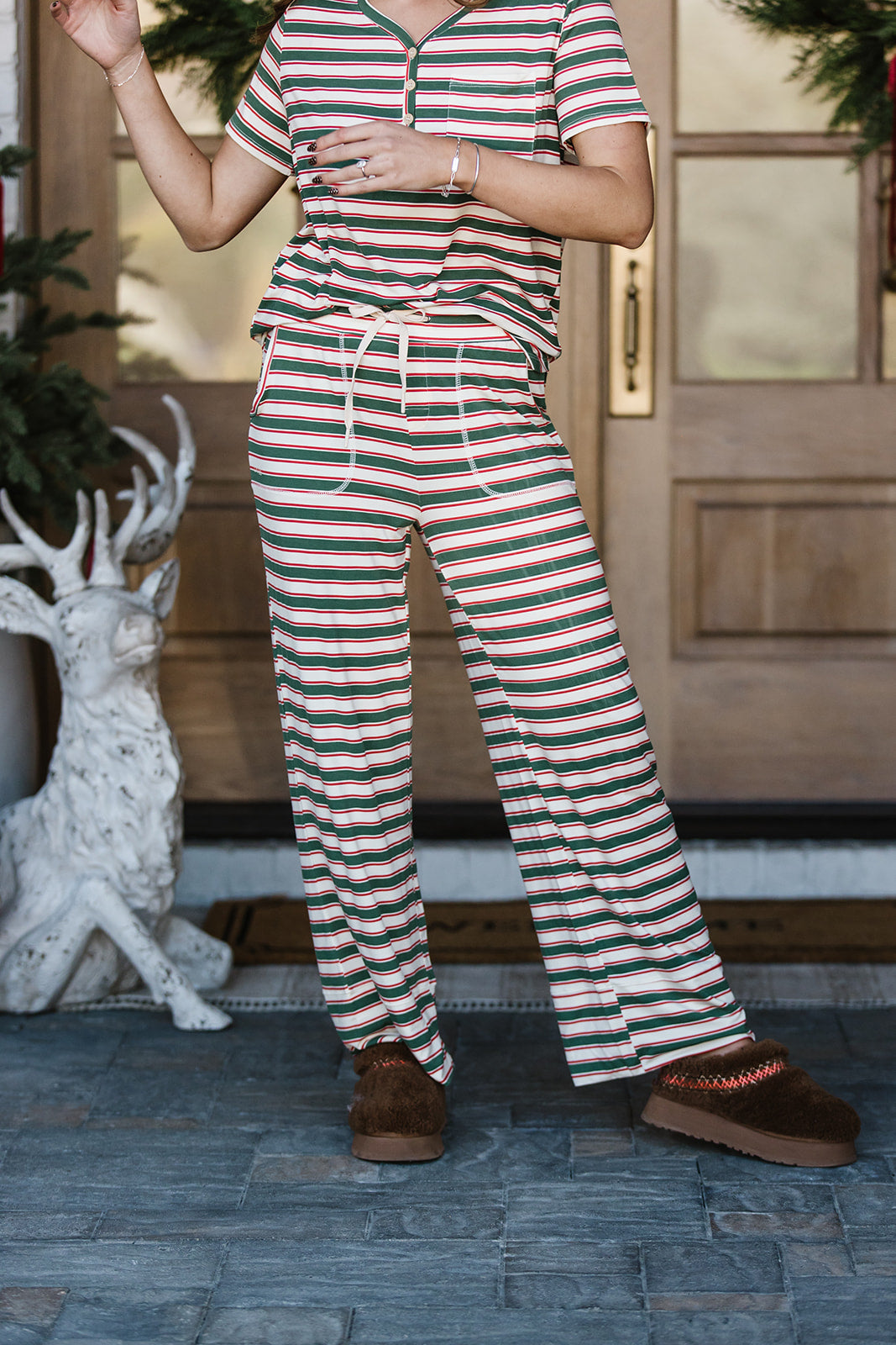 HENLEY STRAIGHT LEG PANTS SET MODAL | Classic Christmas Stripe
