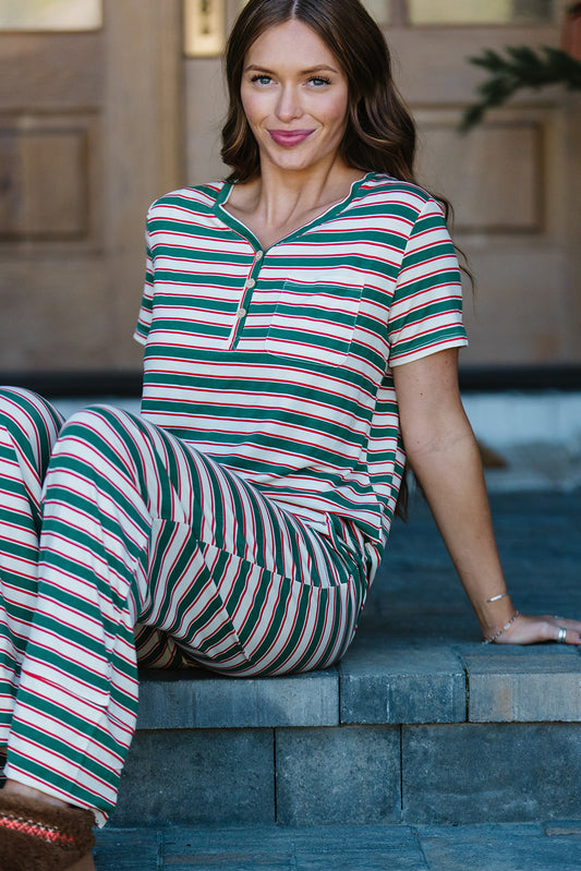 HENLEY STRAIGHT LEG PANTS SET MODAL | Classic Christmas Stripe