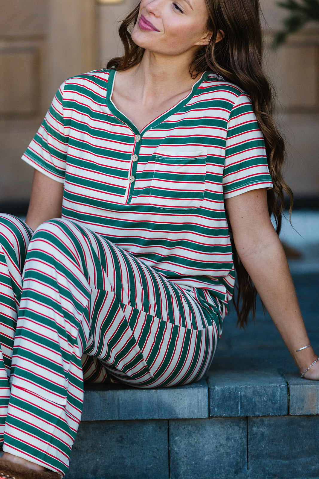 HENLEY STRAIGHT LEG PANTS SET MODAL | Classic Christmas Stripe