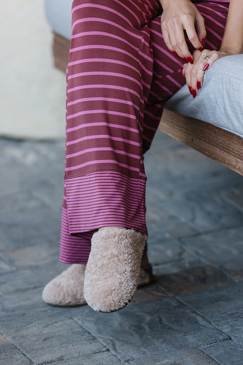 HENLEY STRAIGHT LEG PANTS SET MODAL | Plum & Pink Stripe