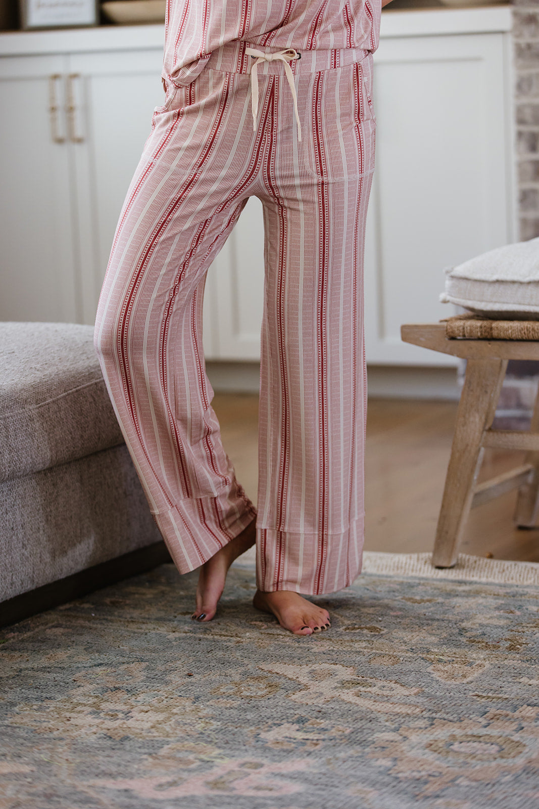 HENLEY STRAIGHT LEG PANTS SET MODAL |  Vintage Variegated Red Stripe